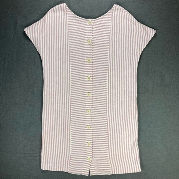 Madewell Linen Shirt Dress Womens Size Small Pink White Stripe Button Back Mini - Picture 7 of 15